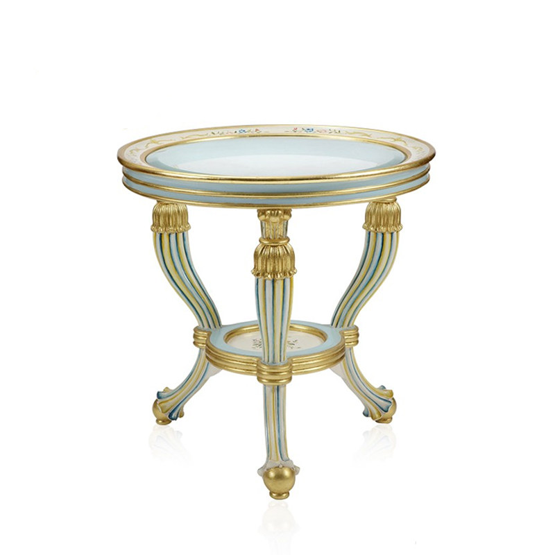 茱莉安欧式法式浪漫宫廷风实木手绘花卉圆形小角几客厅沙发边几