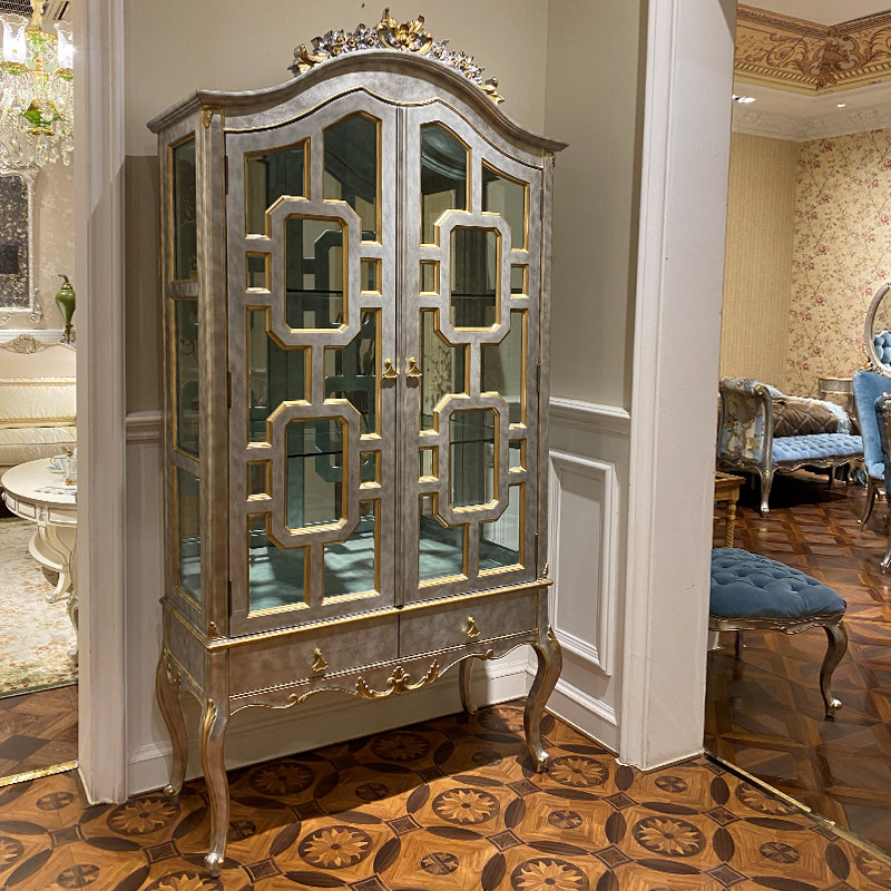 茱莉安法式宫廷风复古奢华全实木雕刻贴金金箔酒柜