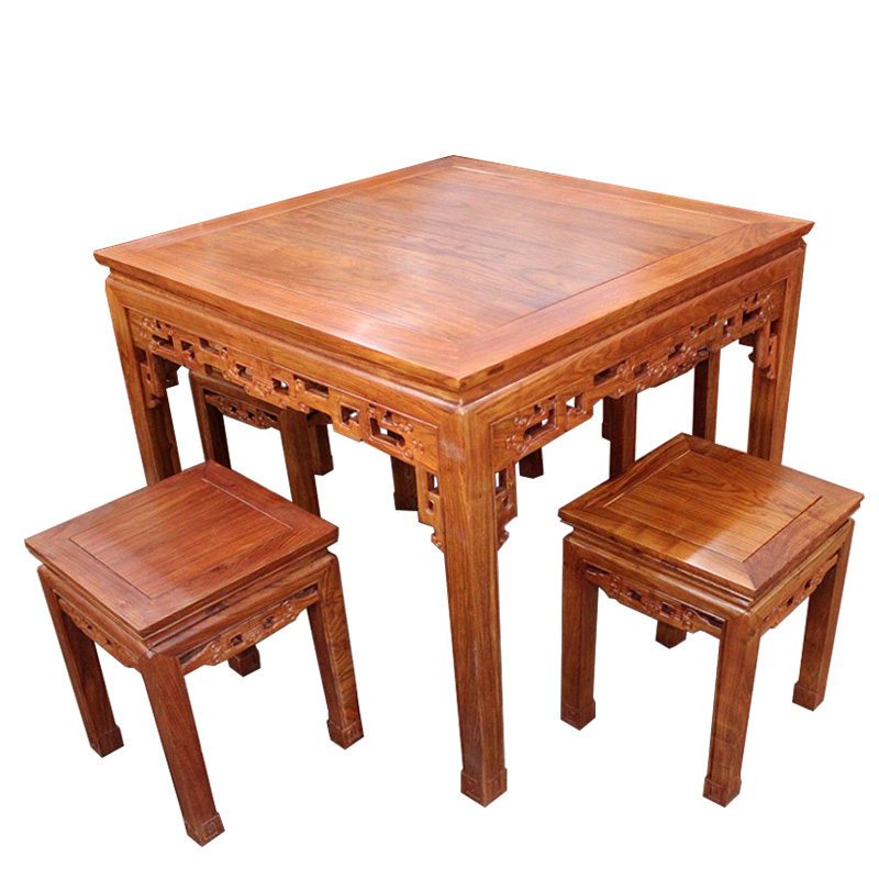 刺猬紫檀客厅仿古中式八仙桌花梨木四方桌实木棋牌餐桌椅组合家具