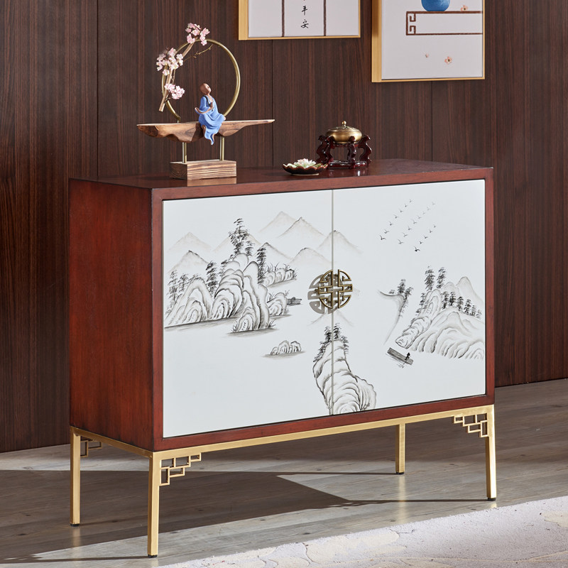 隔断储物柜大容量山水画奢风柜轻装饰新中式玄关入户门厅