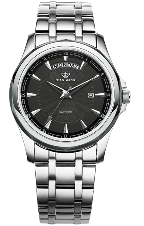 天王表钨钢圈表盘钢带双日日历男女情侣石英国产腕表