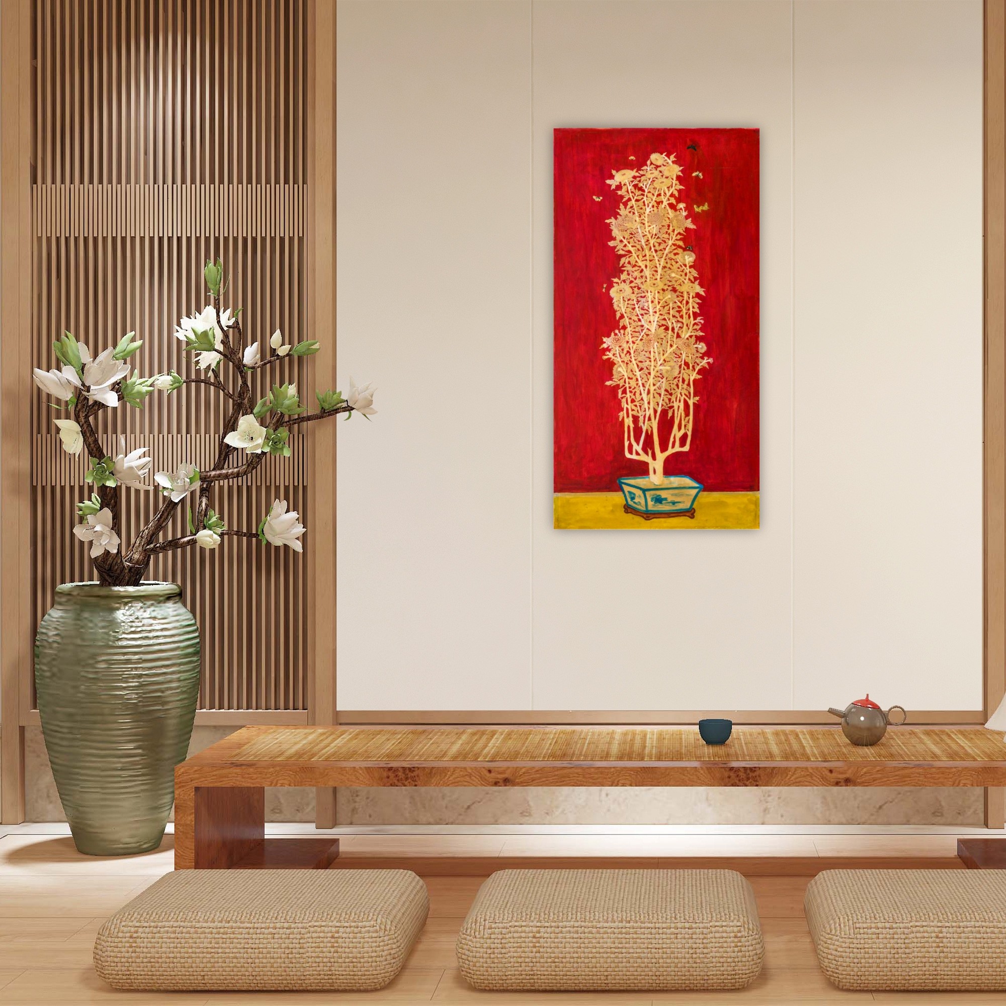 现代中式玄关静物装饰画常玉sanyu油画菊花手绘油画