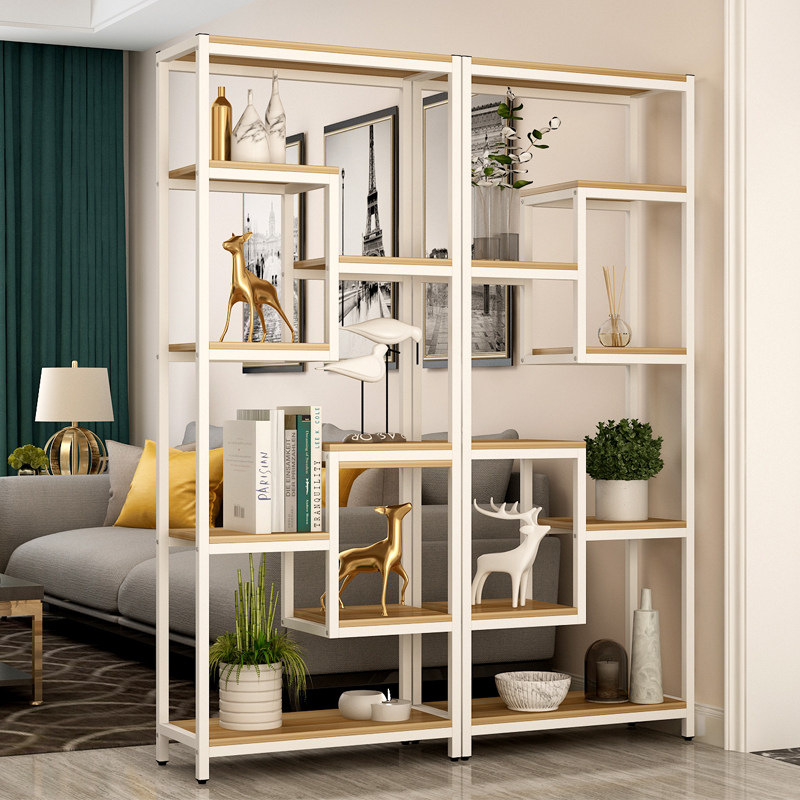 花架隔断置物架铁艺实木落地书架玄关搁板