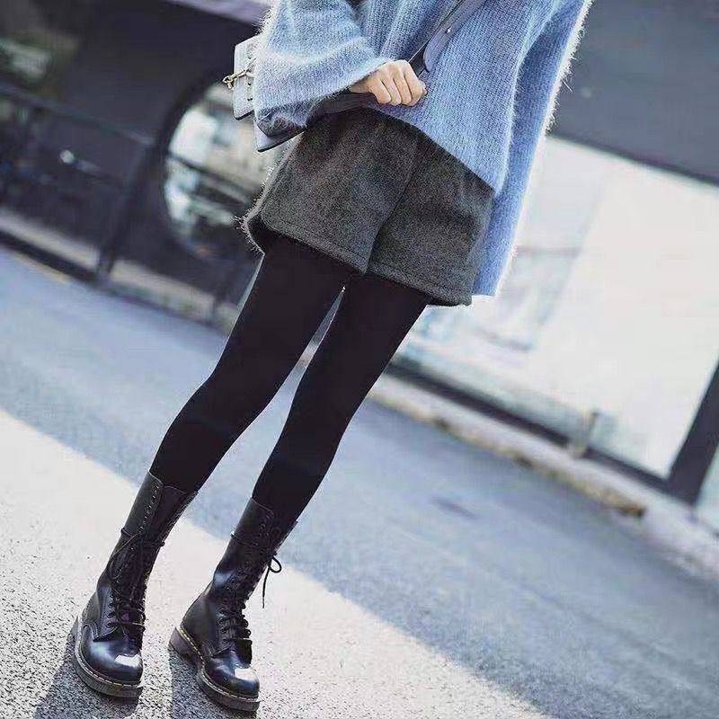 秋冬季毛呢短裤女外穿搭高腰松紧裙裤显瘦宽松休闲裤