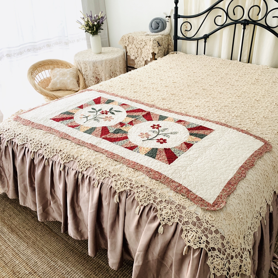 外贸沙发出口地垫纯棉手工拼布瑜伽垫夹绣花沙发垫