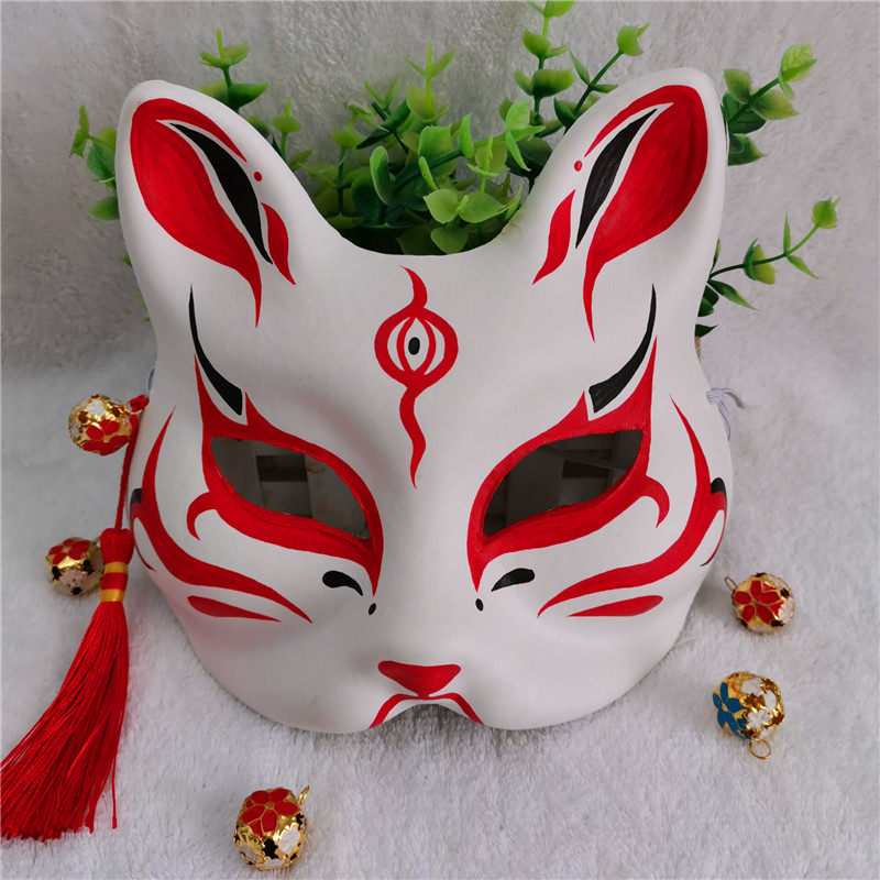 手绘狐狸面具妖狐半脸女日式和风动漫猫脸抖音男阴阳师古风道具