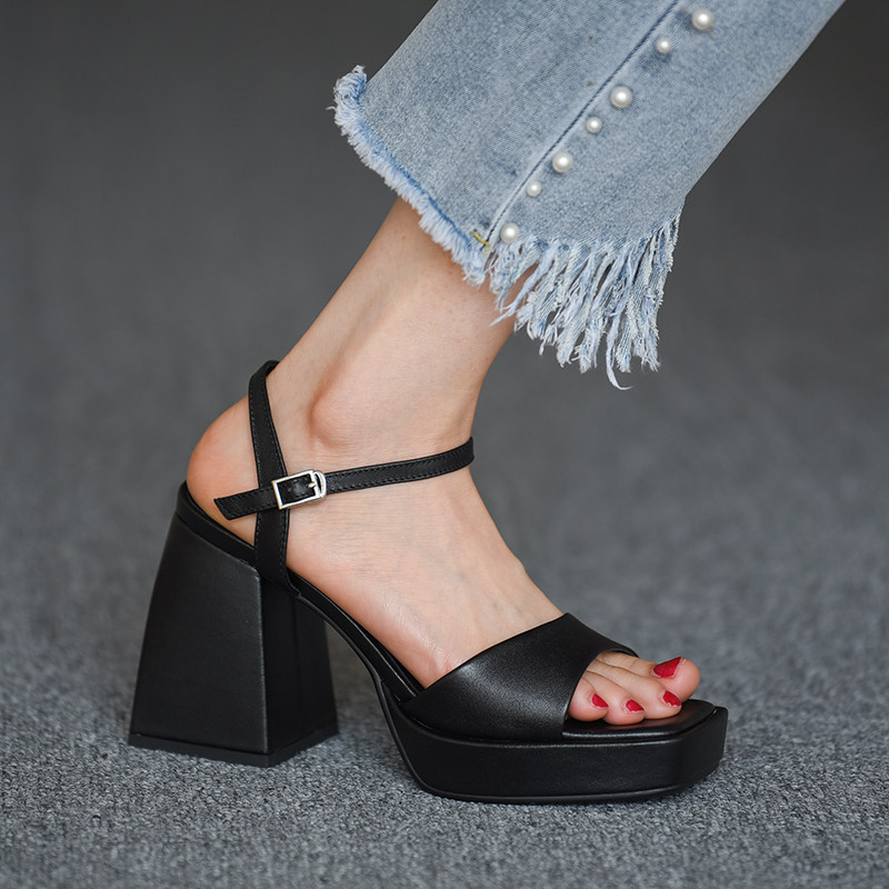 misili韩版2022夏季新款凉鞋真皮超高高跟罗马时装凉鞋