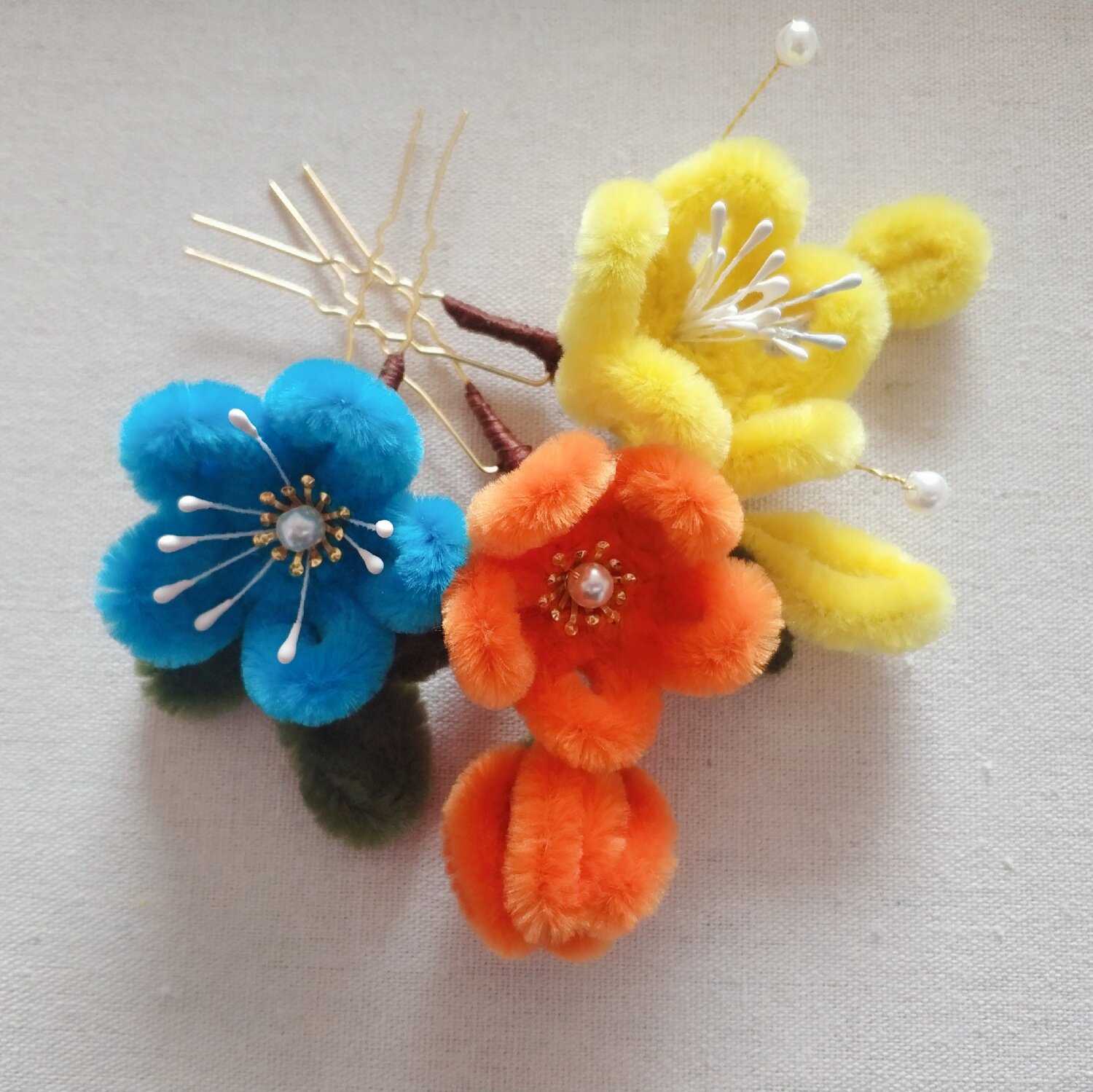 酱姨原创手作森系仙汉古装仿绒花朵实用百搭发饰