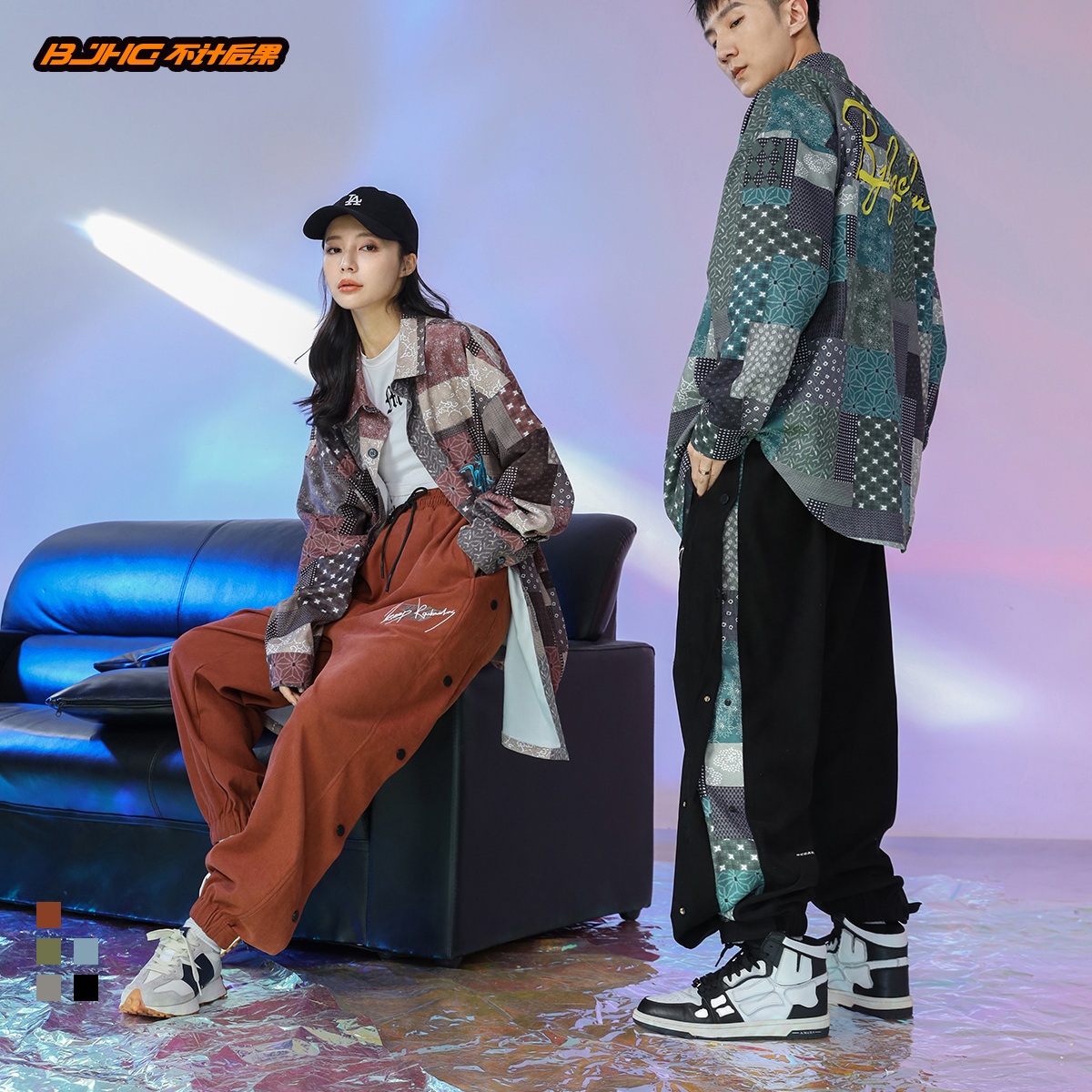 BJHG自制不计后果排扣春季休闲裤男女国潮牌原创宽松新款束脚裤子