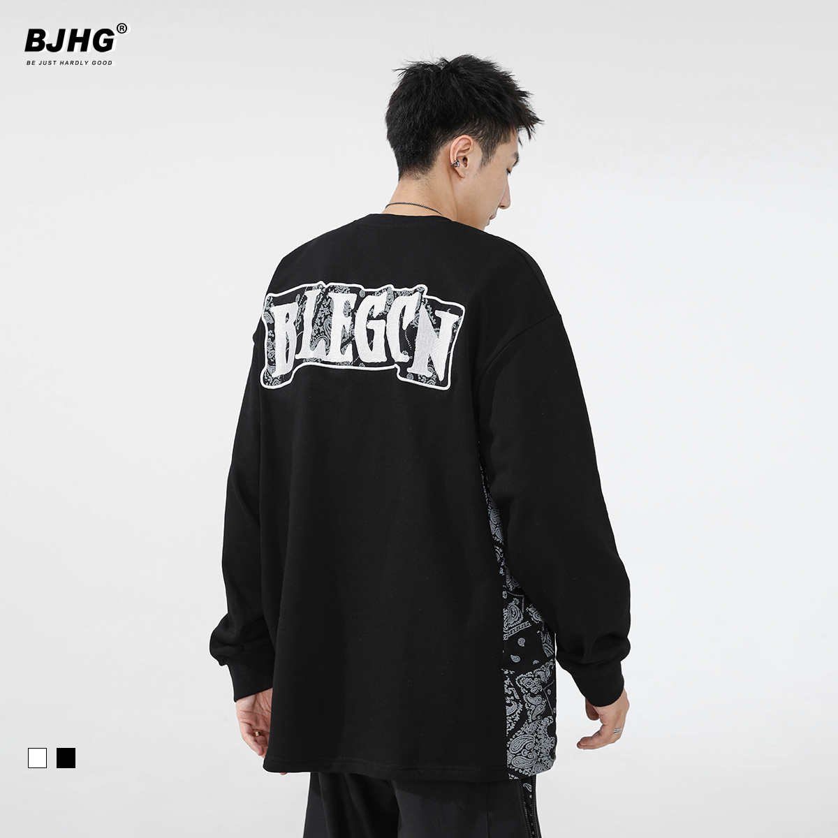 春季新款腰果花拼接圆领卫衣男2022潮牌字母刺绣OVERSIZE休闲上衣