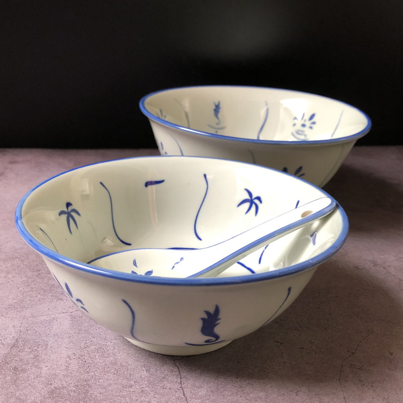 仿古怀旧陶瓷葵斗碗竹花青花青花瓷瓷碗家用大排档碗