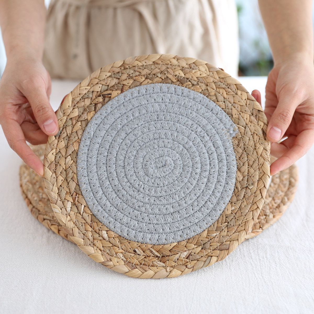 日式手工草编餐垫锅杯垫桌垫隔热葫芦棉线双拼餐垫