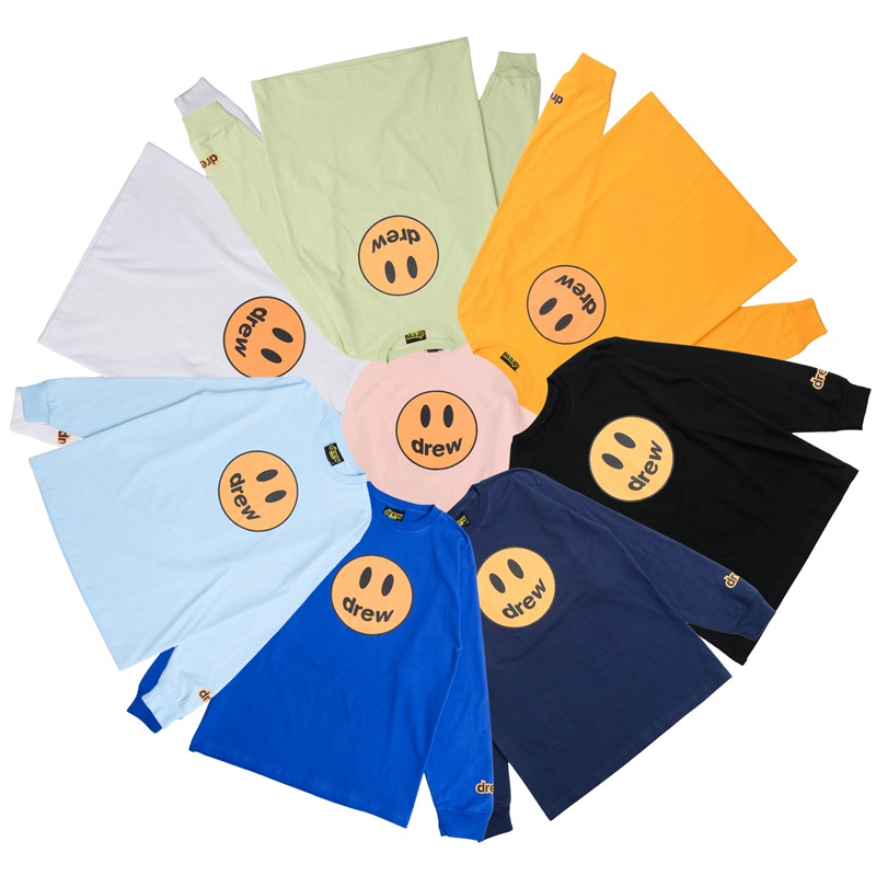 DREW笑脸T恤长袖男ins潮流百搭潮宽松贾斯汀比伯同款潮牌高街FOG