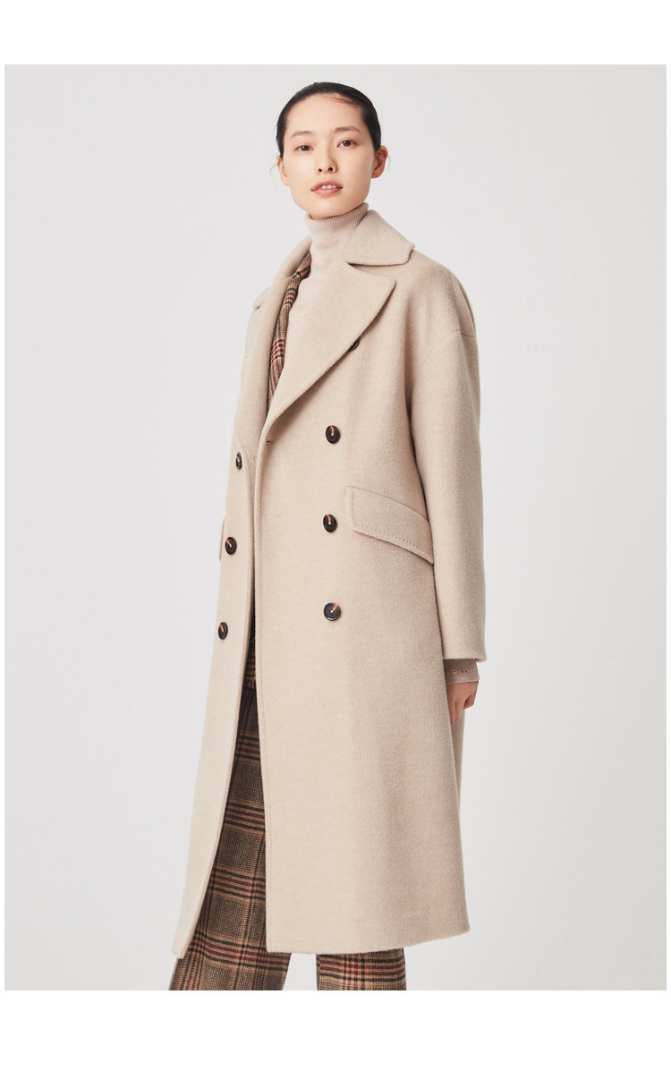 雅莹冬季新款女装双排扣长款羊毛毛呢长袖大衣毛呢外套