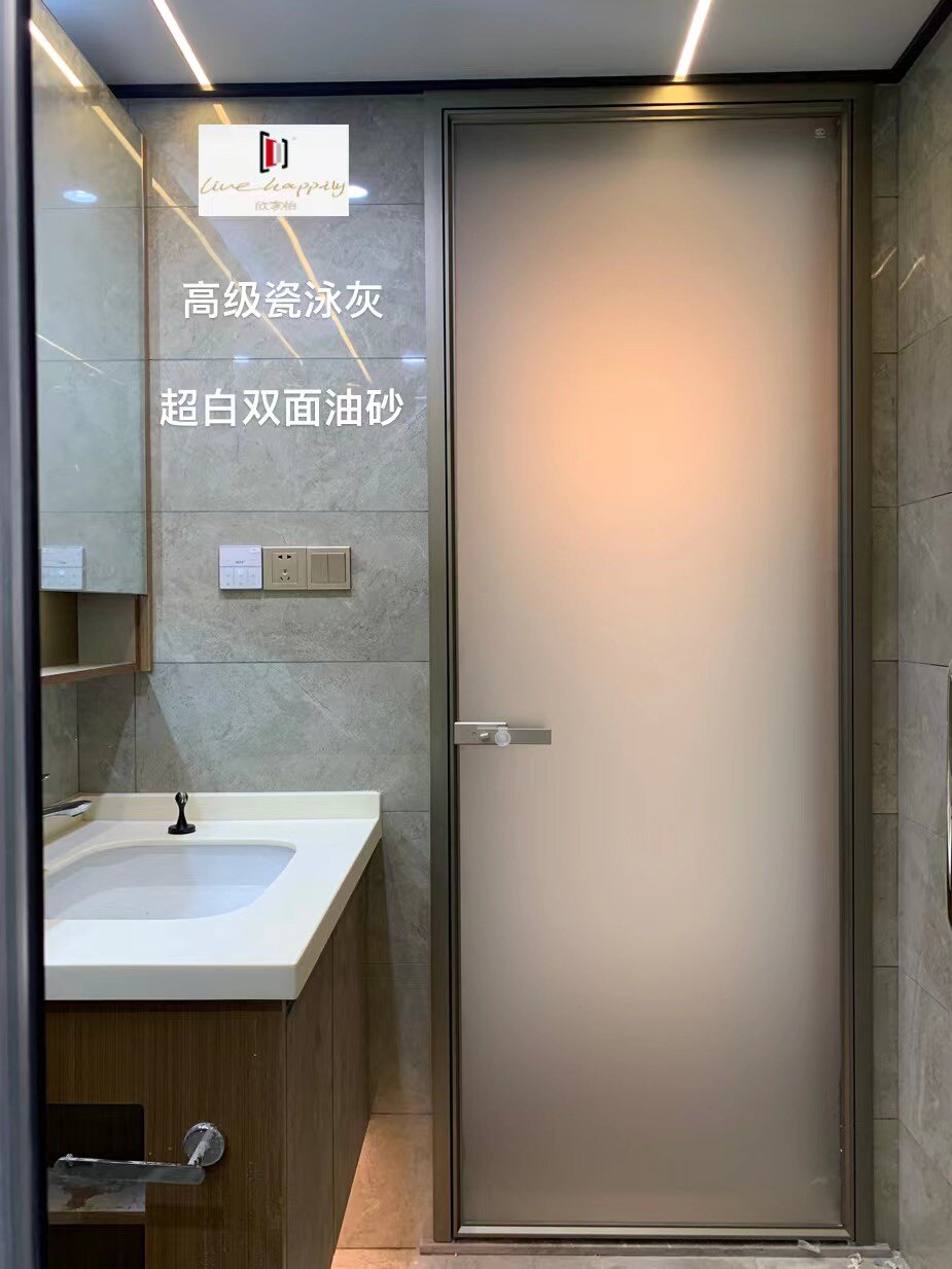 灰油砂极窄卫生间门超白长虹玻璃门浴室厕所门洗手间平开门铝合金