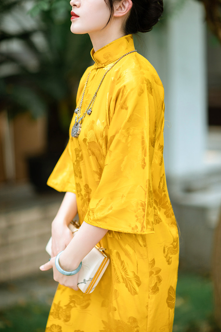 金粉世家丨春秋中式民国风复古倒大袖老缎子手工盘扣无省古法旗袍