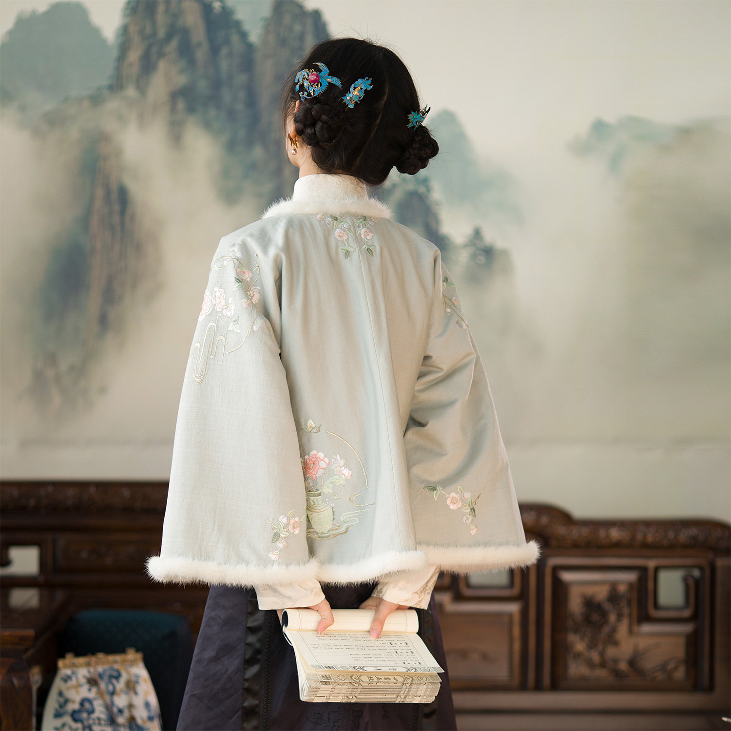 冬季上衣对襟中式棉袄加厚花竺绣花清新日常上衣