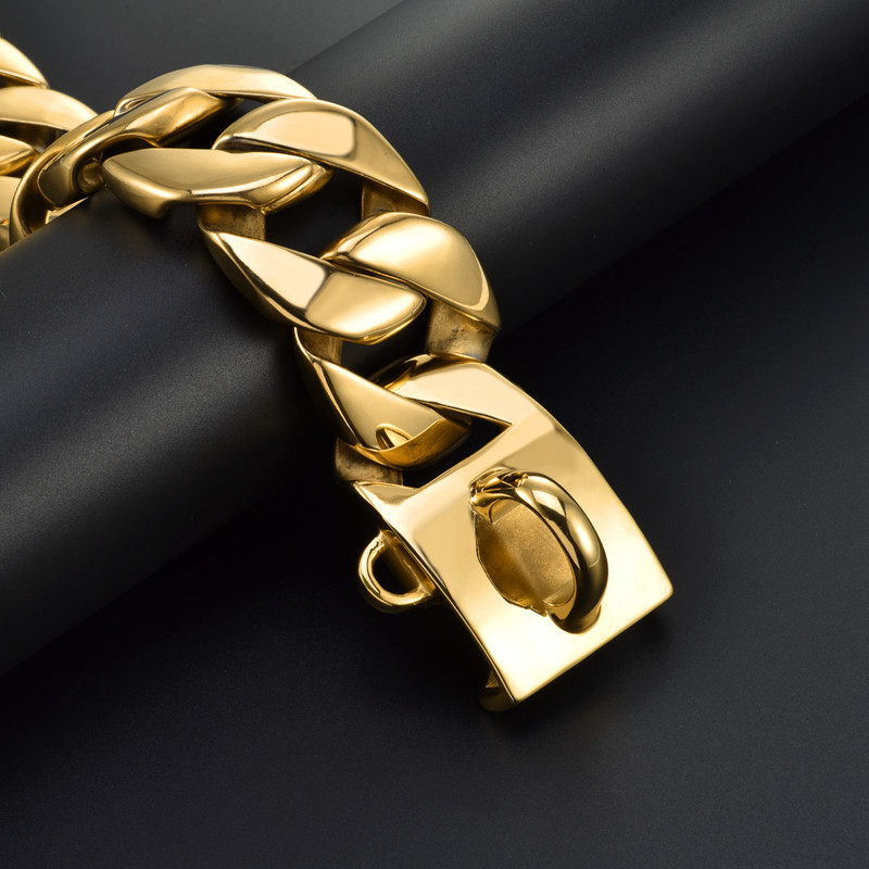 maffia超宽42mm不锈钢钛钢恶霸金色项圈大型加宽项圈