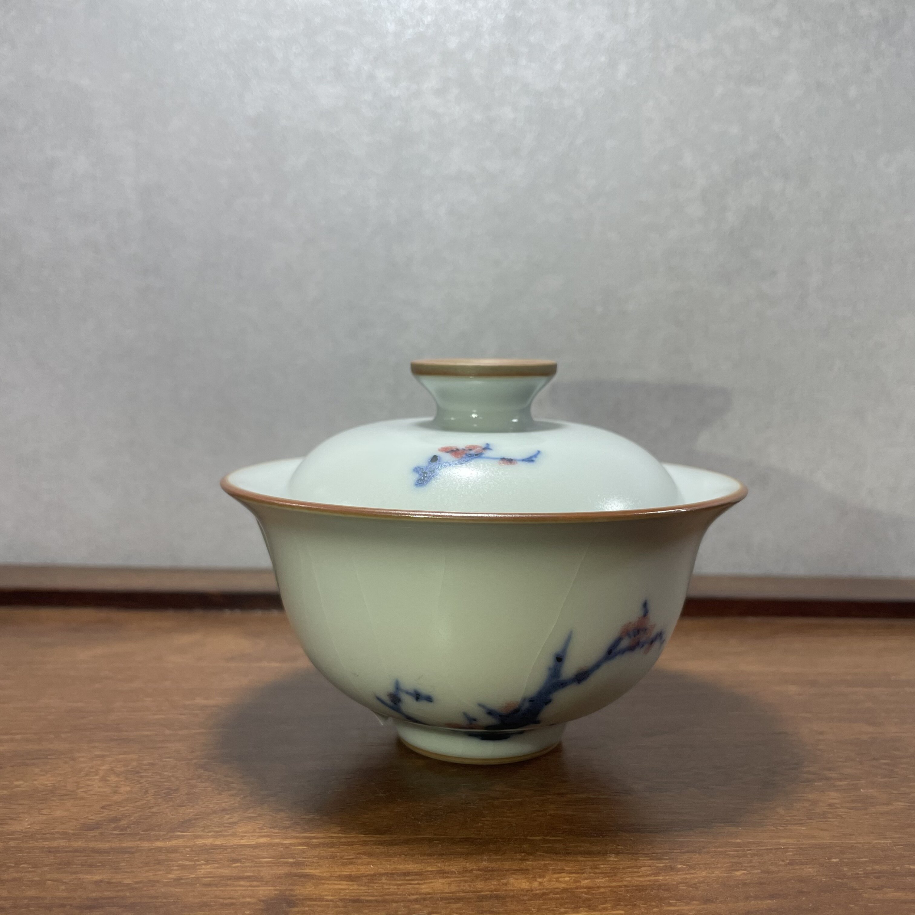汝窑玉茗瓷非片汝花开梅花手绘盖碗李善明月白茶杯