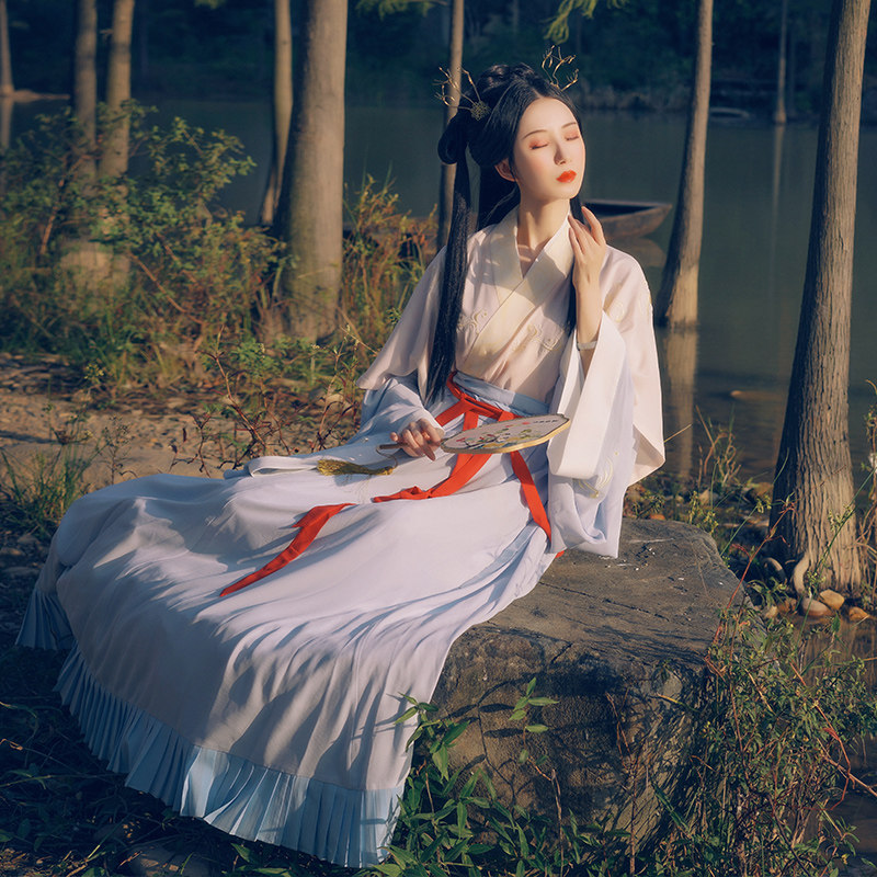 重回汉唐洛水瑶晋制汉服女原创齐腰襦裙中国风学生春夏女装套装