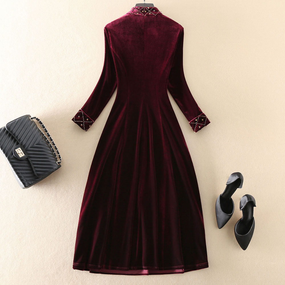 金丝绒连衣裙秋冬新款高端大牌妈妈装收宴会礼服礼服