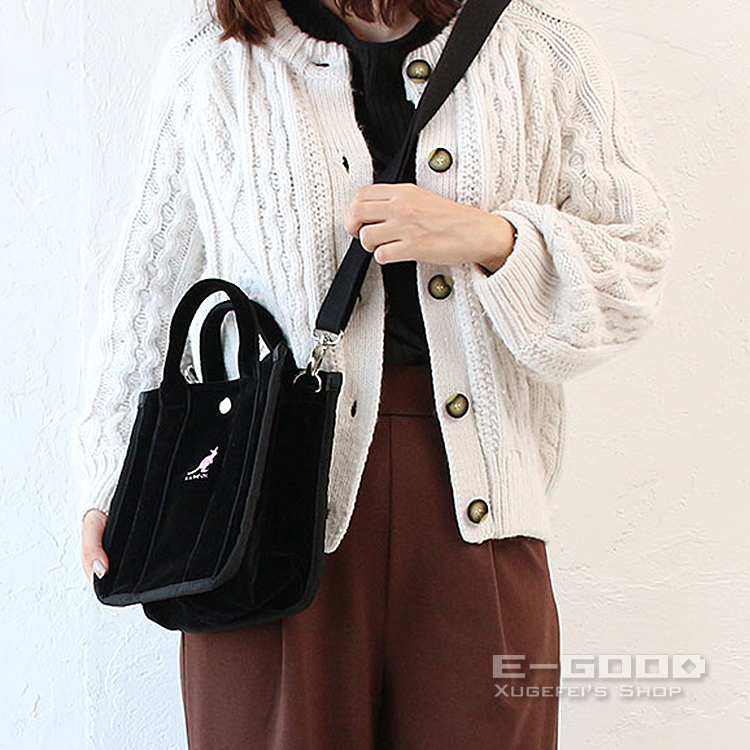 现货坎戈尔KANGOL袋鼠高贵气质丝绒迷你托特包斜挎包单肩包手提包