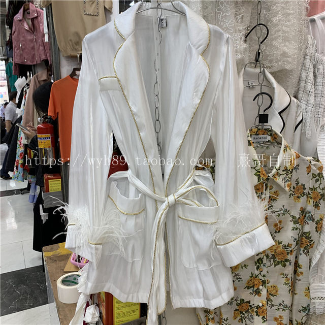 Net celebrity women's loose feather shirt women's lazy pajamas style jacket 2020 spring and summer new mid-length shirt women Net celebrity women's loose feather shirt women's lazy pajamas style jacket 2020 spring and summer new mid-length shirt women