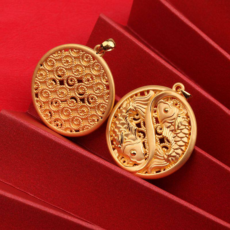 吊坠喜伴足金双鱼黄金3d金圆纯金年年有余如鱼得水颈饰