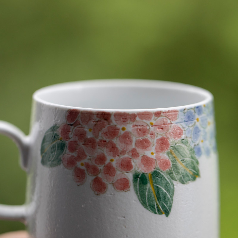 山水间 绣球花陶艺手绘杯 粗陶手工陶瓷马克杯家用水杯办公室礼物