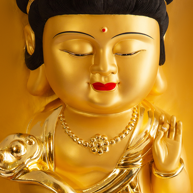 香樟樟木彩绘真金五髻文菩萨文昌太极贵人家居摆件