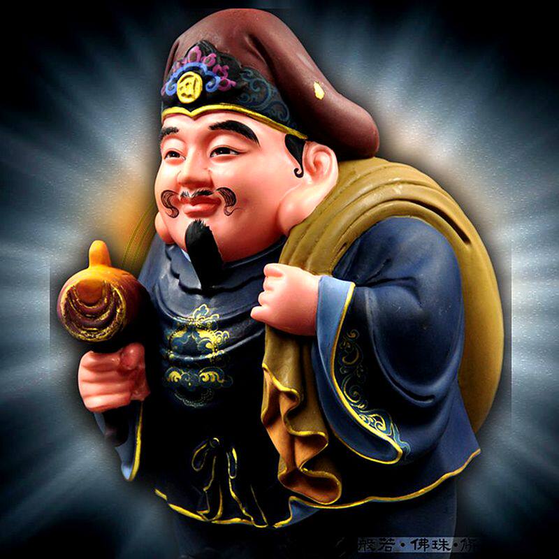 摆件修明堂唐密东大黑天财神像汉白玉极彩工艺佛像石雕