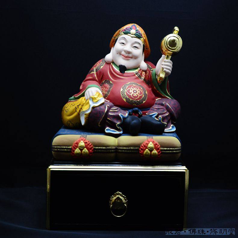唐密大黑黑天财神修明堂密宗坐姿香樟樟木彩绘摆件