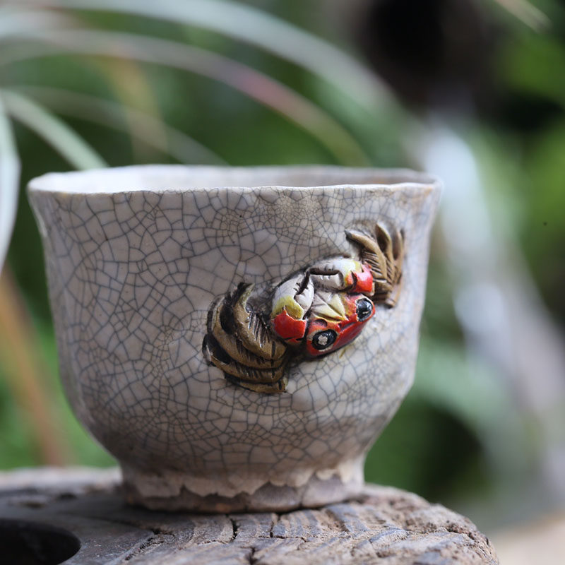 日本进口茶杯中古螃蟹收藏二六乐山水月烧波功夫茶具