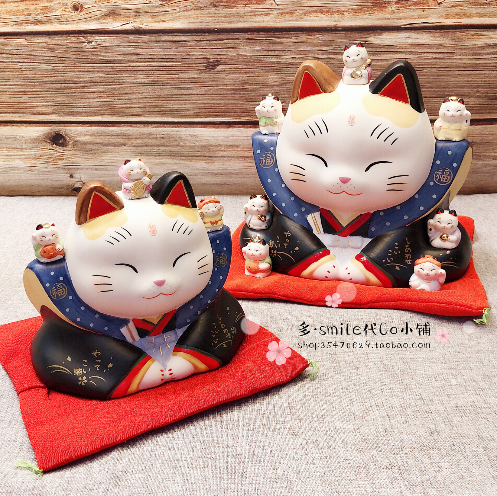 现货日本进口濑户药师窑陶制招财纳福福神和服摆件