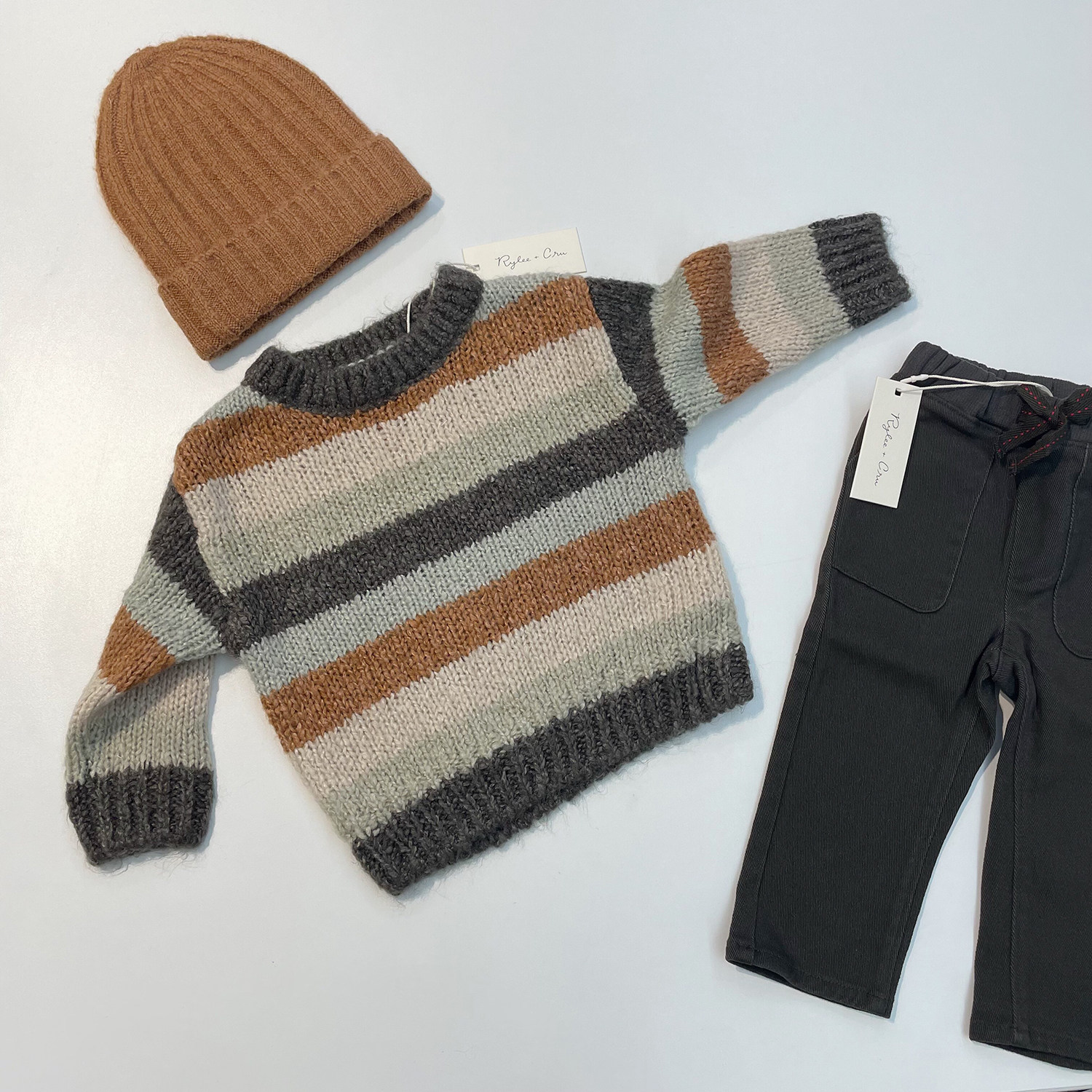 美国ryleeandcru儿童彩色条纹保暖宽松毛衣毛衣