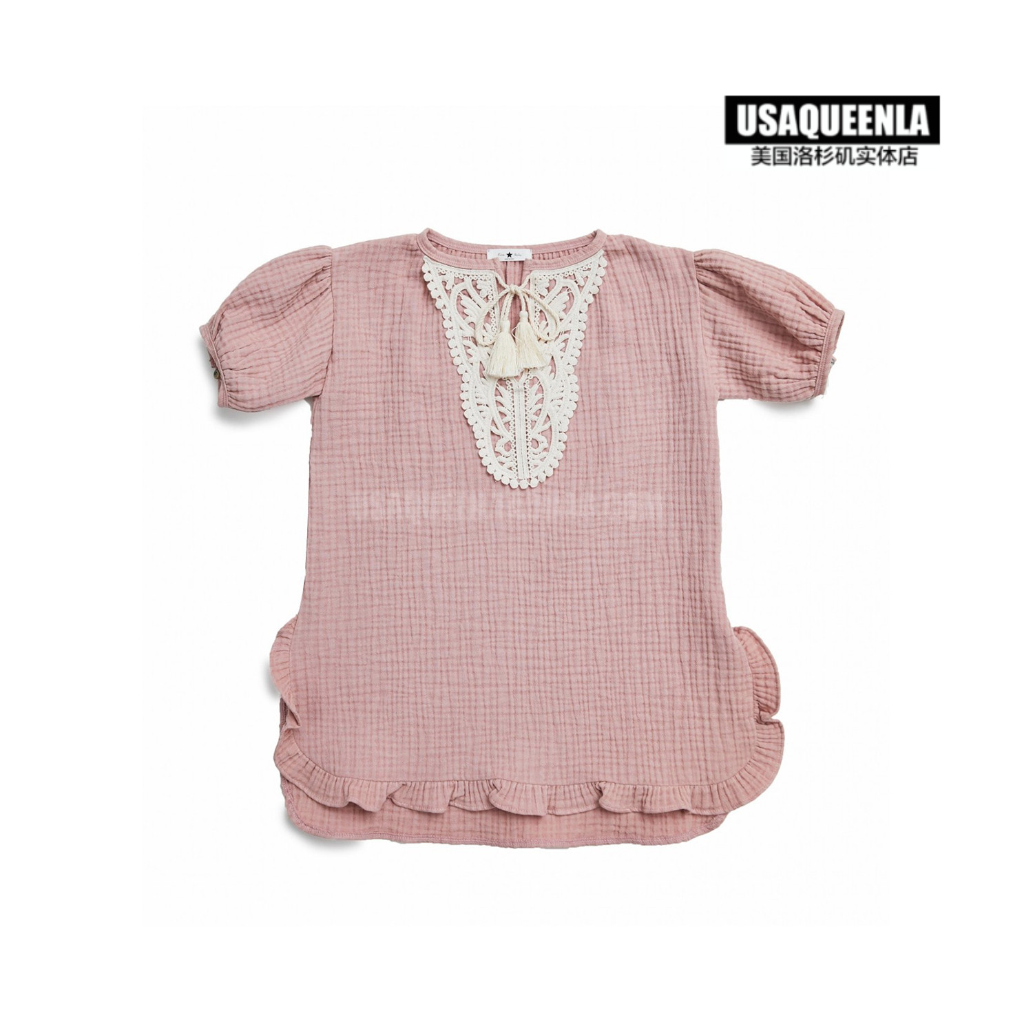 上海美国petitehailey春夏新品女童纯棉粉色舒适连衣裙