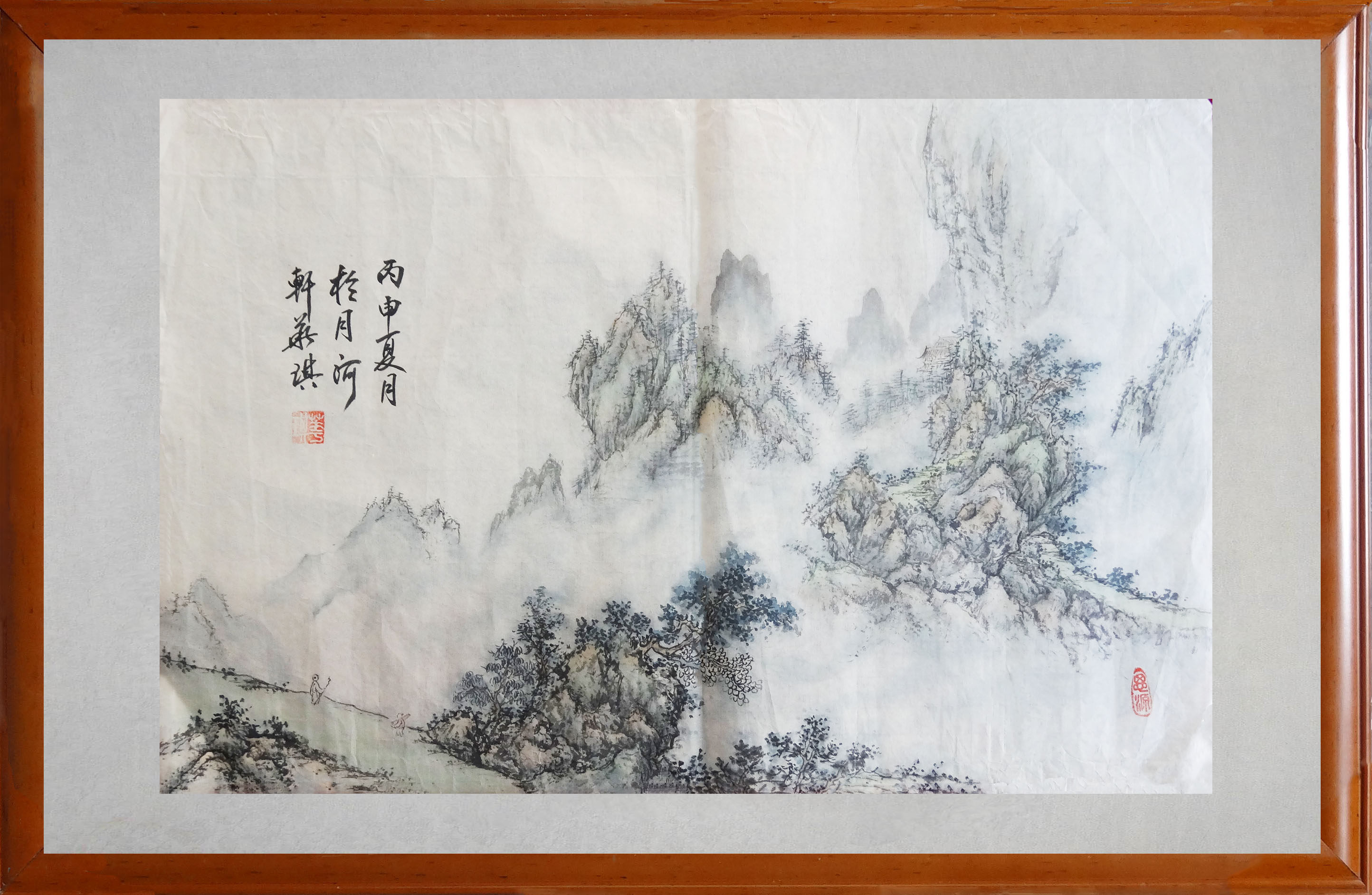 手绘国画装饰画横版山水画宣纸手工仿古风水中式国画