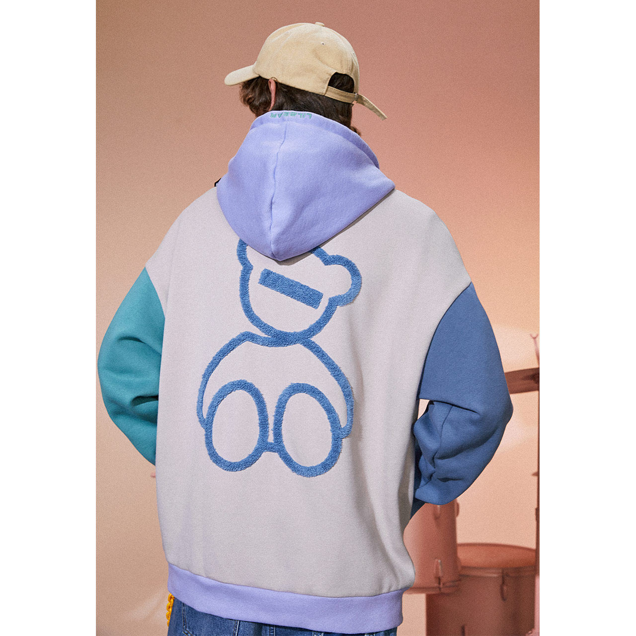 lilbear小熊卫衣男连帽情侣撞色胸口字母上衣秋冬卫衣