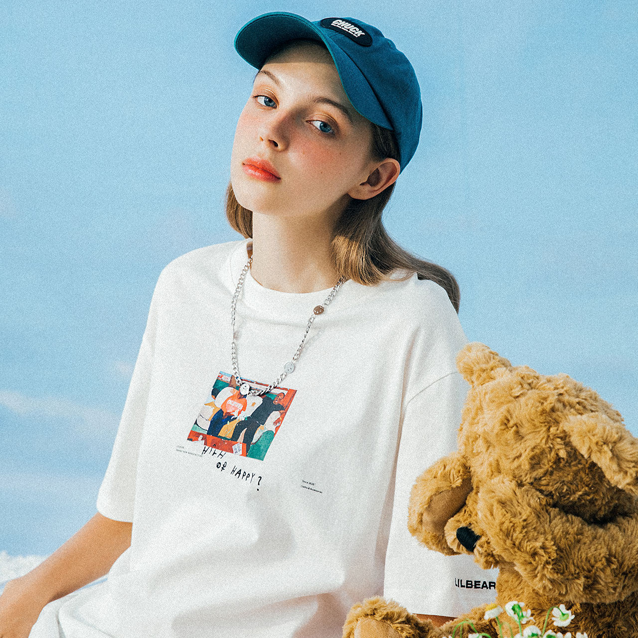 lilbear小熊t恤男潮情侣装夏装油画印花短袖潮牌半袖韩版宽松上衣