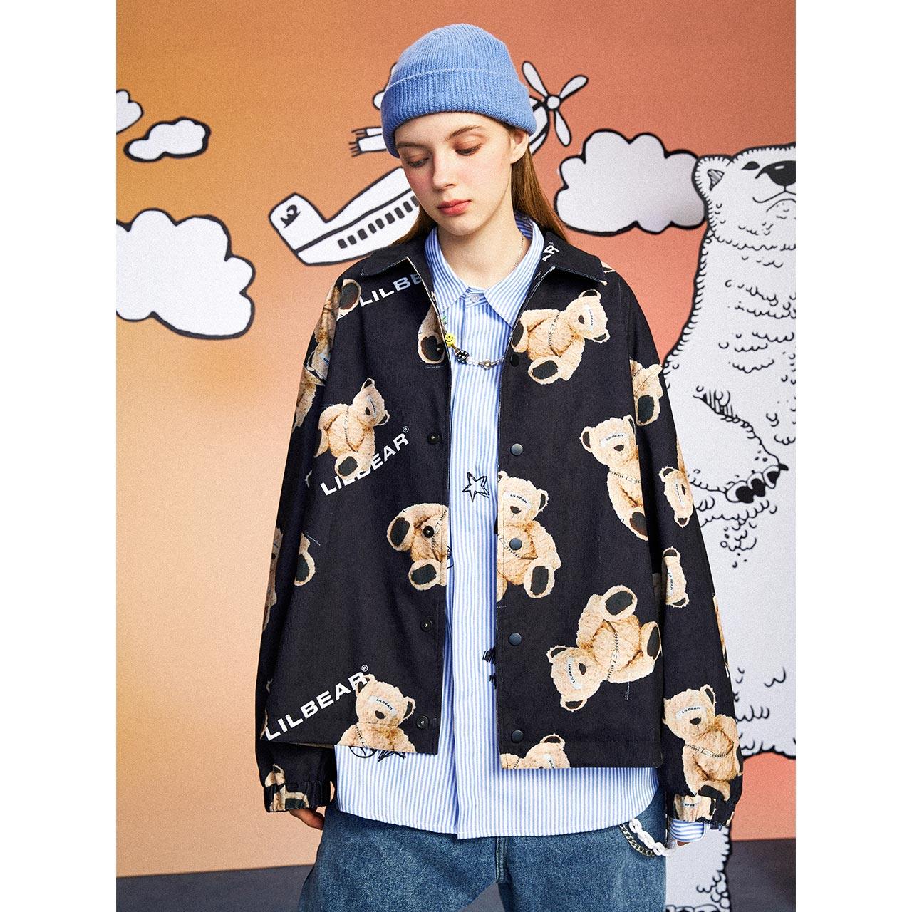 lilbear小熊夹克2020年秋冬新款满印外套宽松休闲夹克