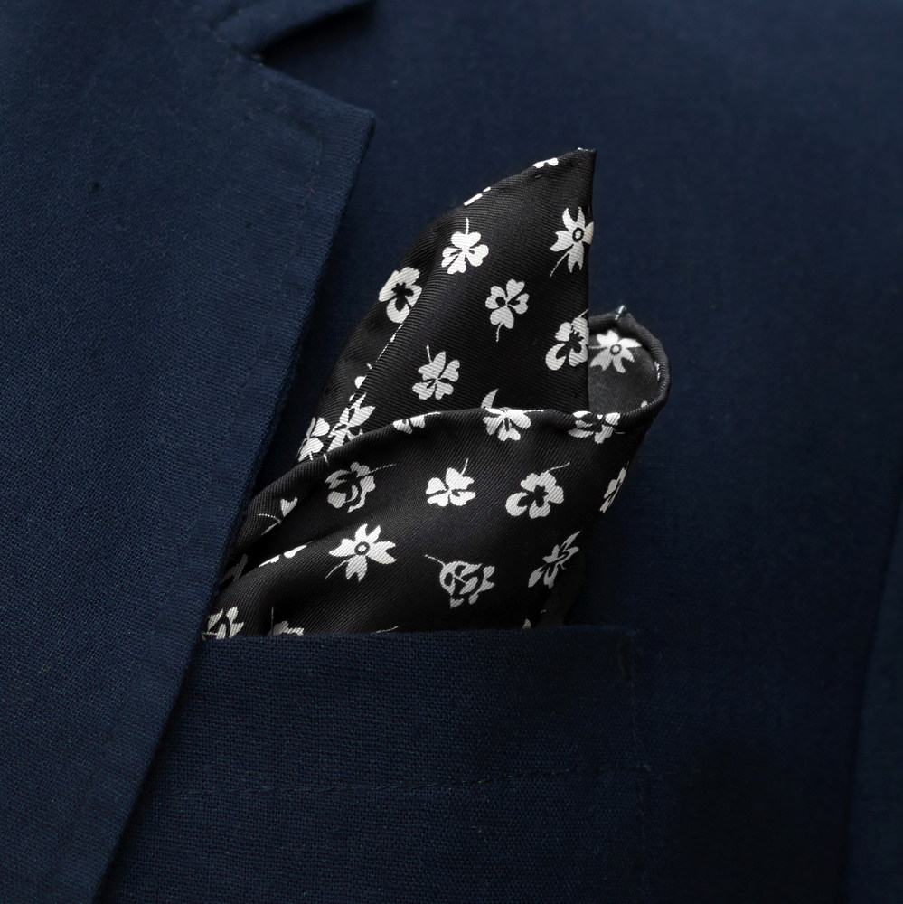 口袋黑色碎花真丝斜纹蚕丝西服胸巾口袋巾