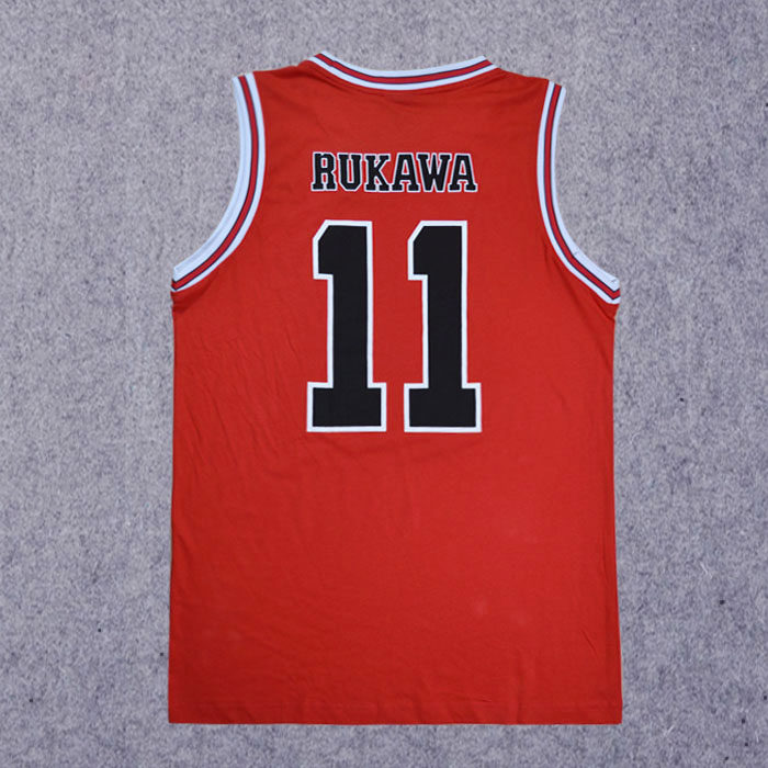 篮球纯棉灌篮高手湘北11号流川枫背心球衣红色客场篮球服