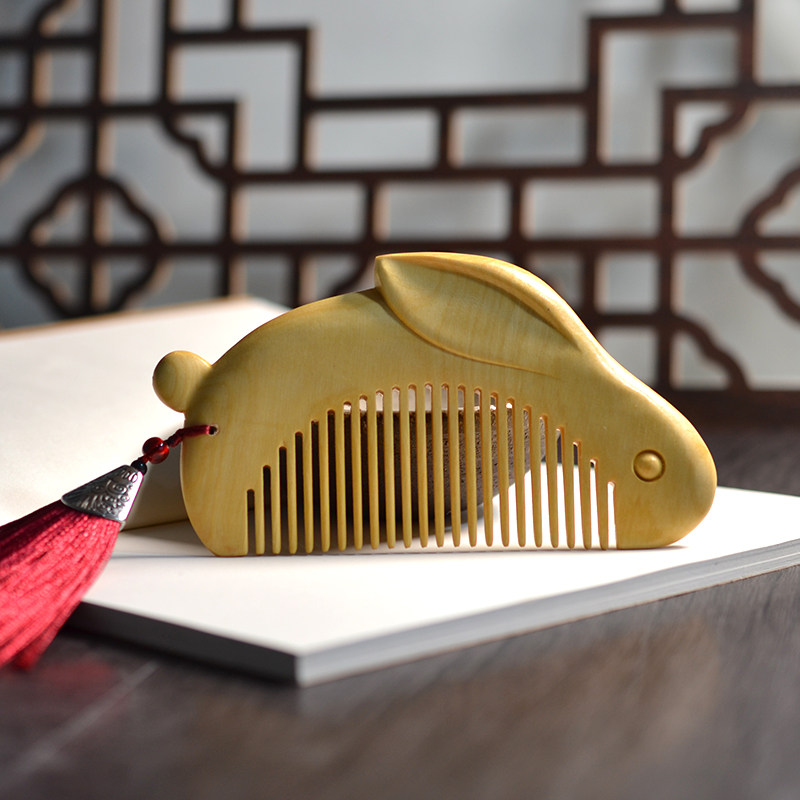 雕刻双面梳配盒风发古风古典梳子流苏图案木梳梳子