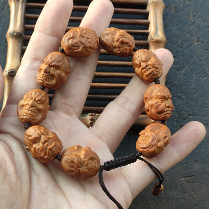 高货山鬼恶僧大师级苏工南工纯手工雕刻铁核橄榄手链