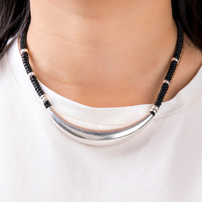 民族风纯银项圈大月月牙弯管项链锁骨个性时尚项坠