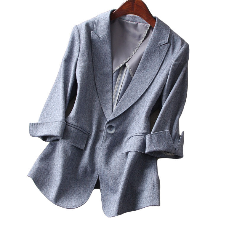 柔美西装袖小七分一粒美感显瘦修身面料花垂西装