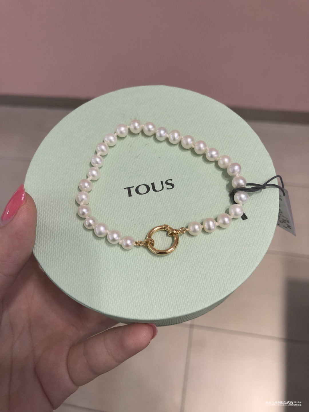 新品西班牙专柜正品tous桃丝熊简约经典款18k金圆环珍珠手链