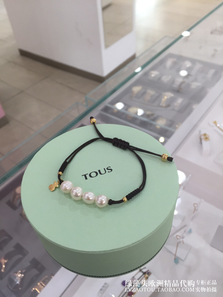 欧洲手链珍珠编织金编织专柜18k银镀桃丝熊tous手链