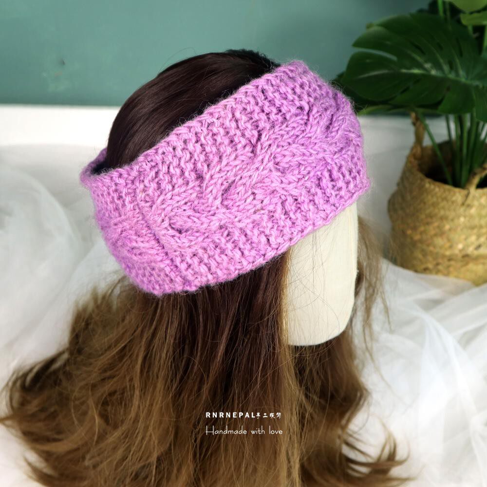 手工针织发带户外纯羊毛纯色毛线发箍定制款女尼泊尔冬保暖发饰男