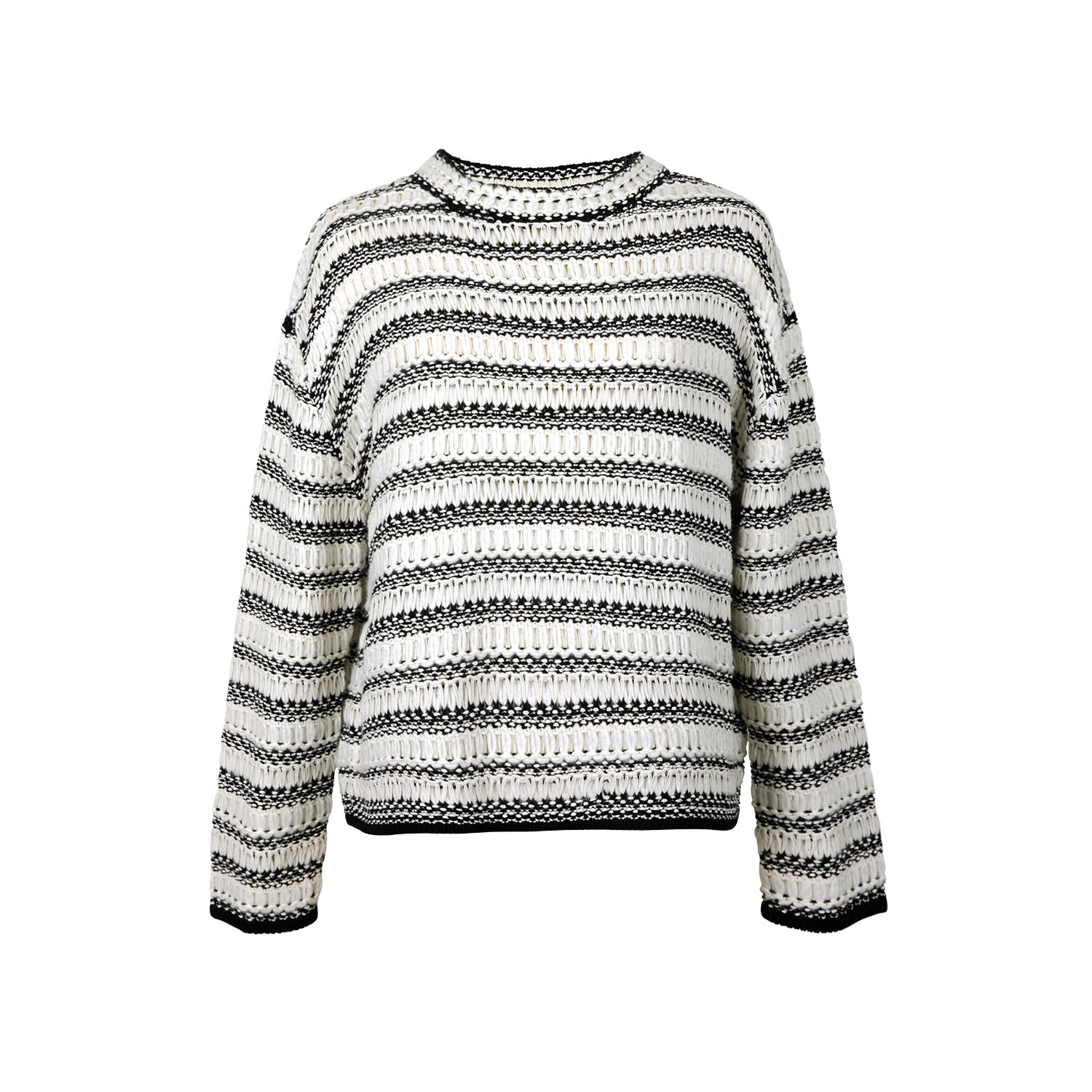 marius冰岛2种纱线钩花粗棒针毛衫条纹套头毛衣毛针织衫